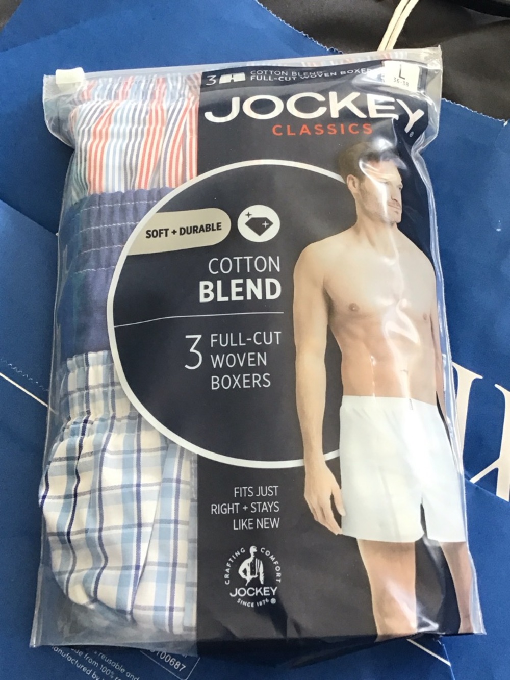 Jockey Classics 3-Pack Woven Boxers - Blue, White, Red Plaid